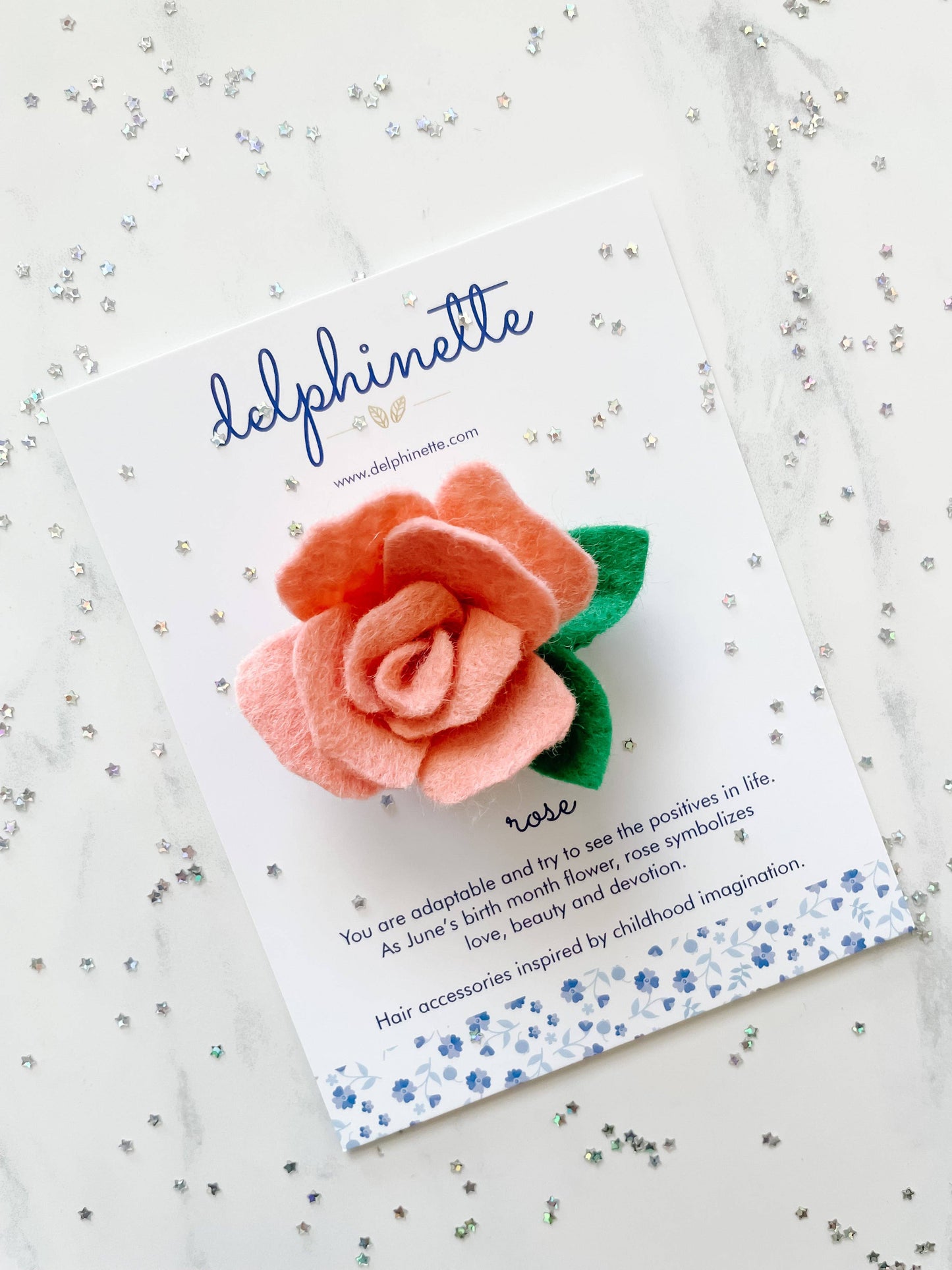 Pink Rose Hair Tie - June Birth Month Flower Gift