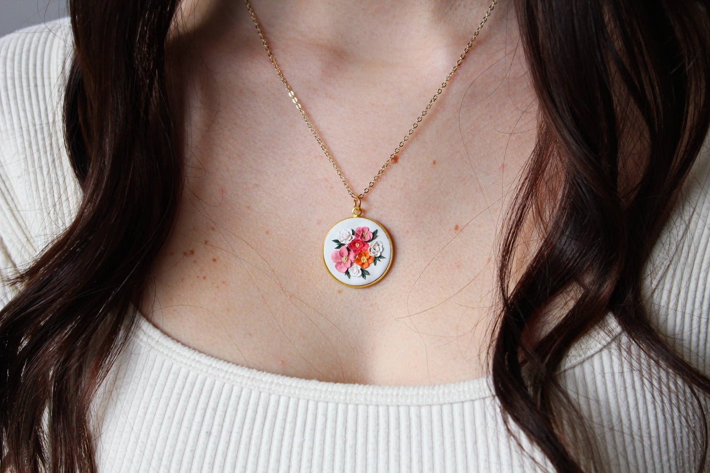 Peony Flower Bouquet Necklace