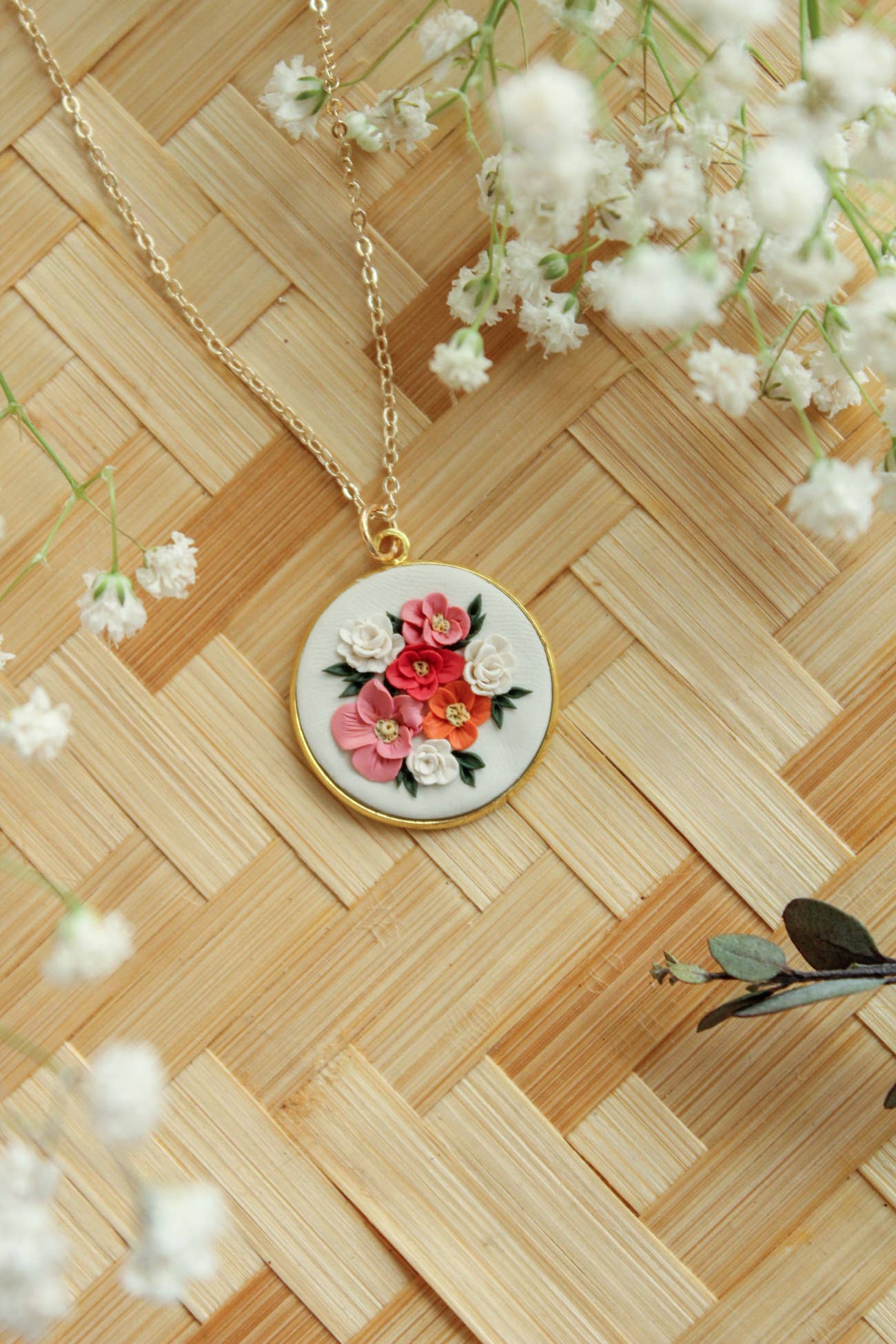 Peony Flower Bouquet Necklace