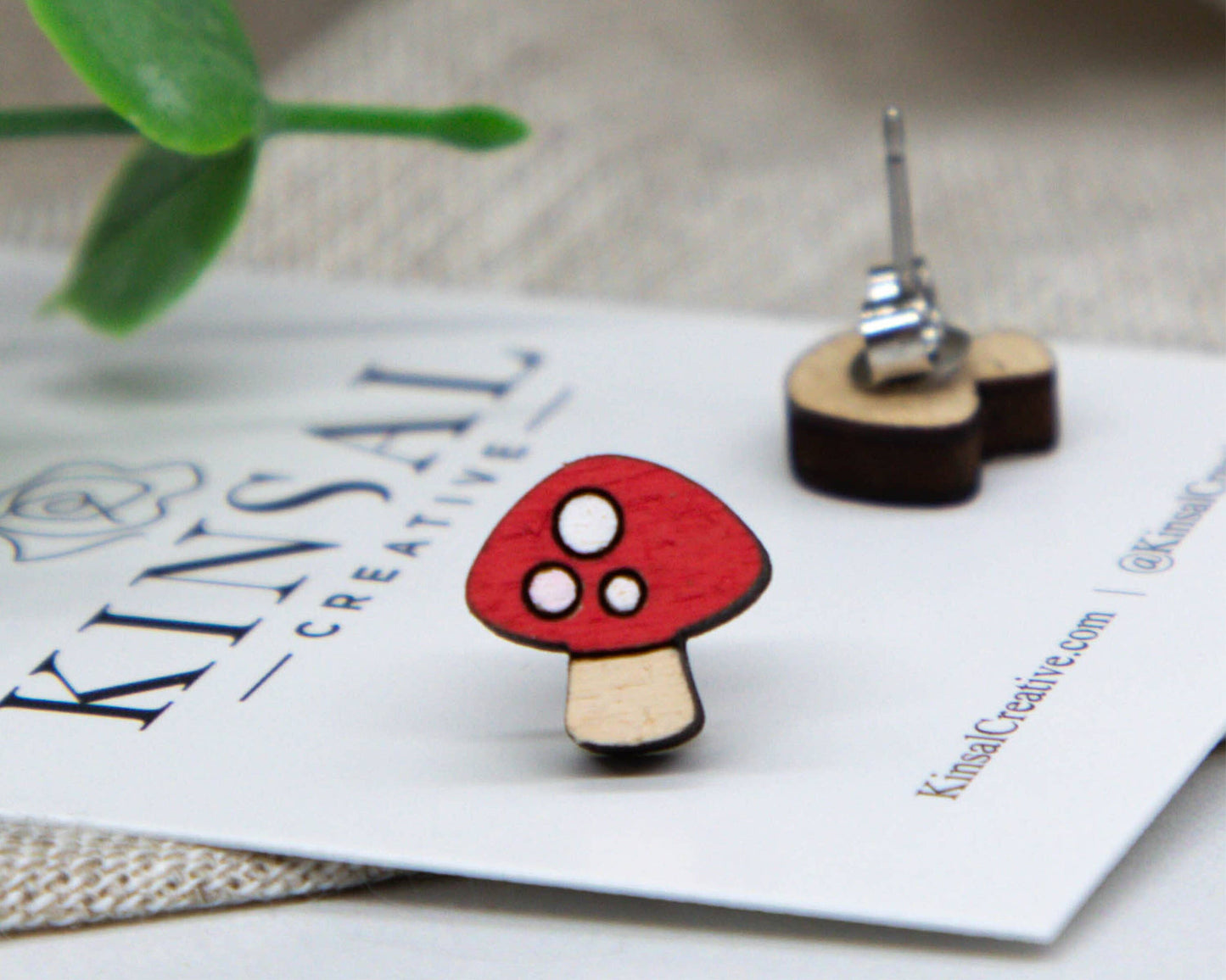 Mushroom Wood Stud Earrings