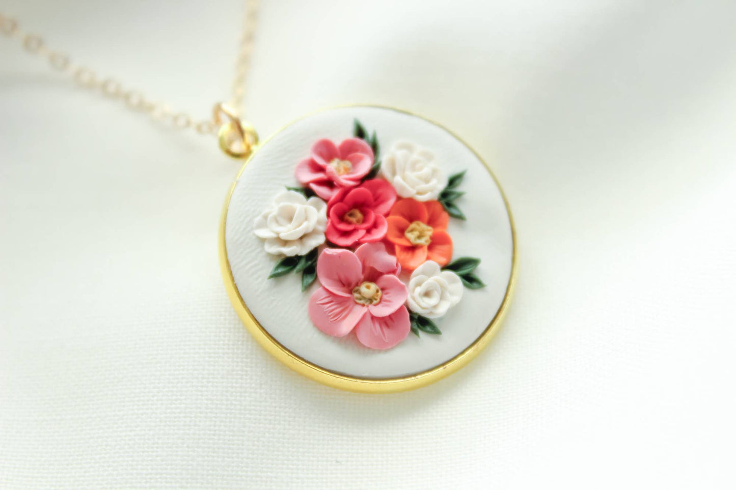 Peony Flower Bouquet Necklace