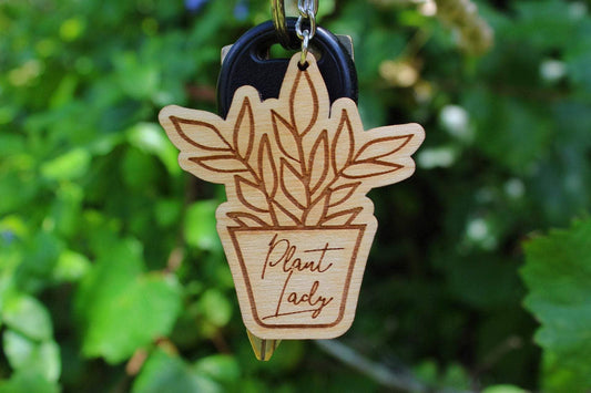 Plant Lady Wooden Keychain