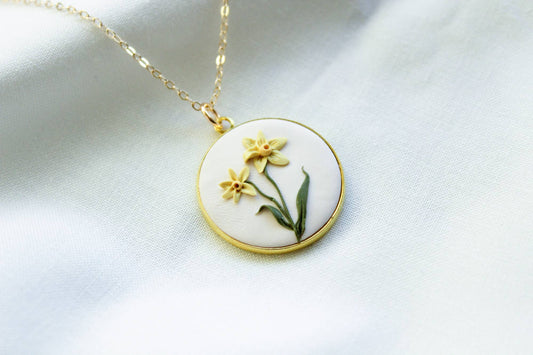 Daffodil, March Birth Flower Necklace